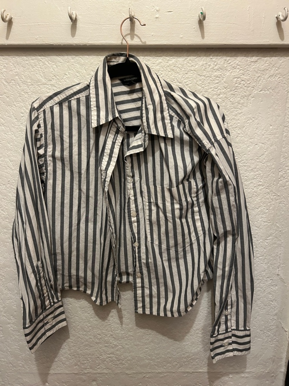 Banana Republic Black & White Vertical Stripe Button-Down Shirt